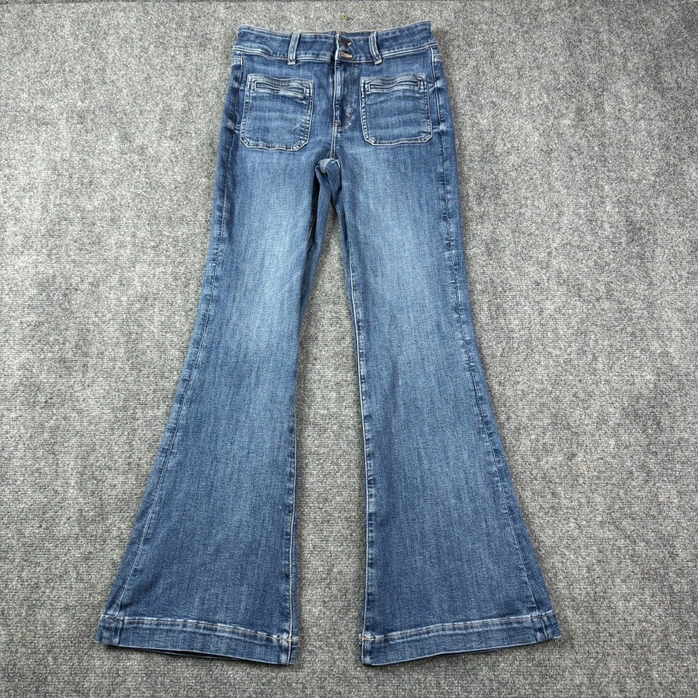 American Eagle Womens Flare Jeans Size 6 Long Super Hi-Rise Stretch Patch Pocket